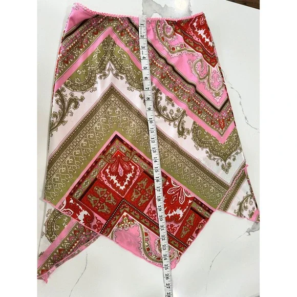 Scarf Print Handkerchief Hem Skirt Vintage M Judy Knapp California Pink Paisley - Picture 6 of 6